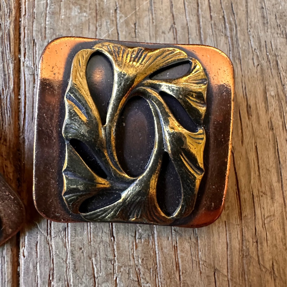 1970s‎ Clip On Earrings Women OS Ginkgo Leaf Square Copper Gold Tone Formal - Picture 4 of 6